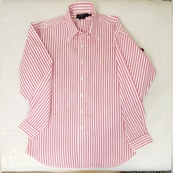 *Sold* Ralph Lauren Polo Men's Pink White Striped Dress Shirt Long Sleeve Sz: XL - Picture 8 of 12